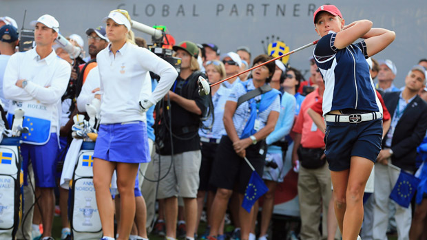 Stacy Lewis during Friday Morning Foursome Matches at the Solheim Cup