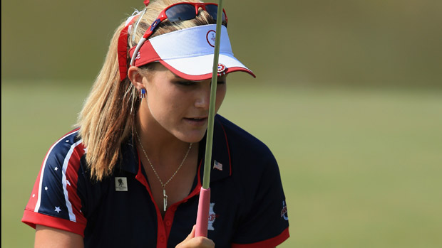 Lexi Thompson during the afternoon four-ball matches at the Solheim Cup