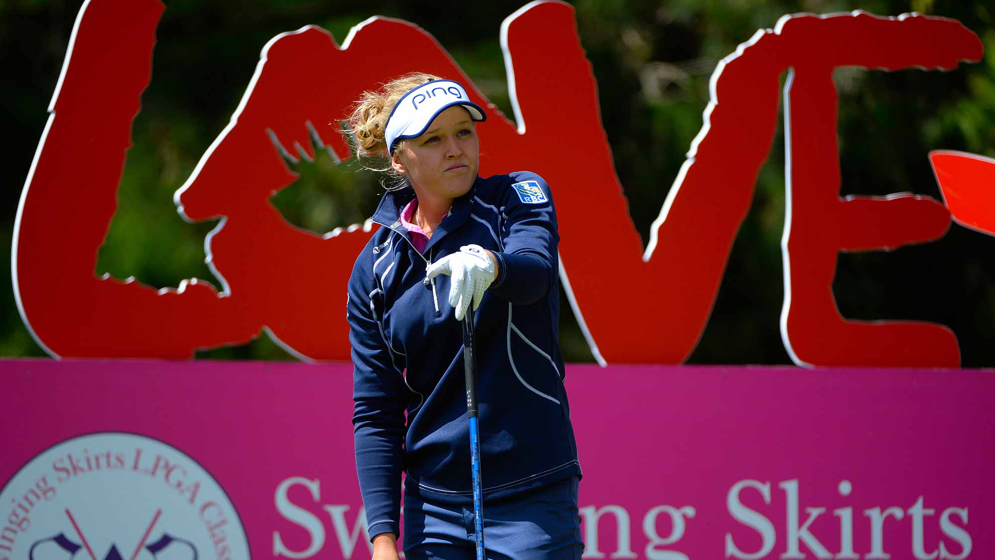 Brooke M Henderson of Canada makes a tee shot on the fourth hole during the final round of the Swinging Skirts LPGA Classic presented by CTBC at the Lake Merced Golf Club