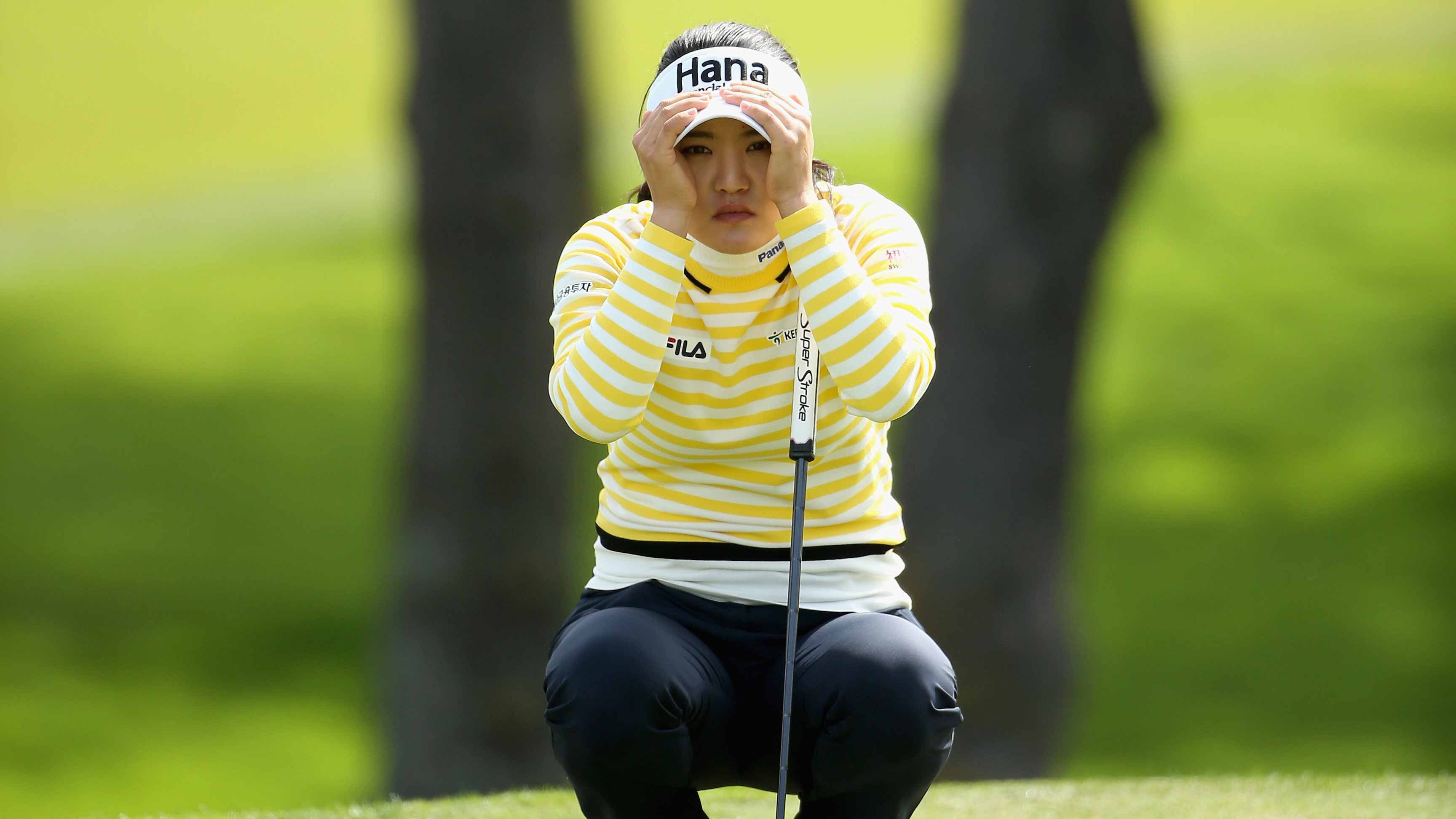 So Yeon Ryu of South Korea lines up a putt on the fifth hole during round one of the Swinging Skirts LPGA Classic at Lake Merced Golf Club