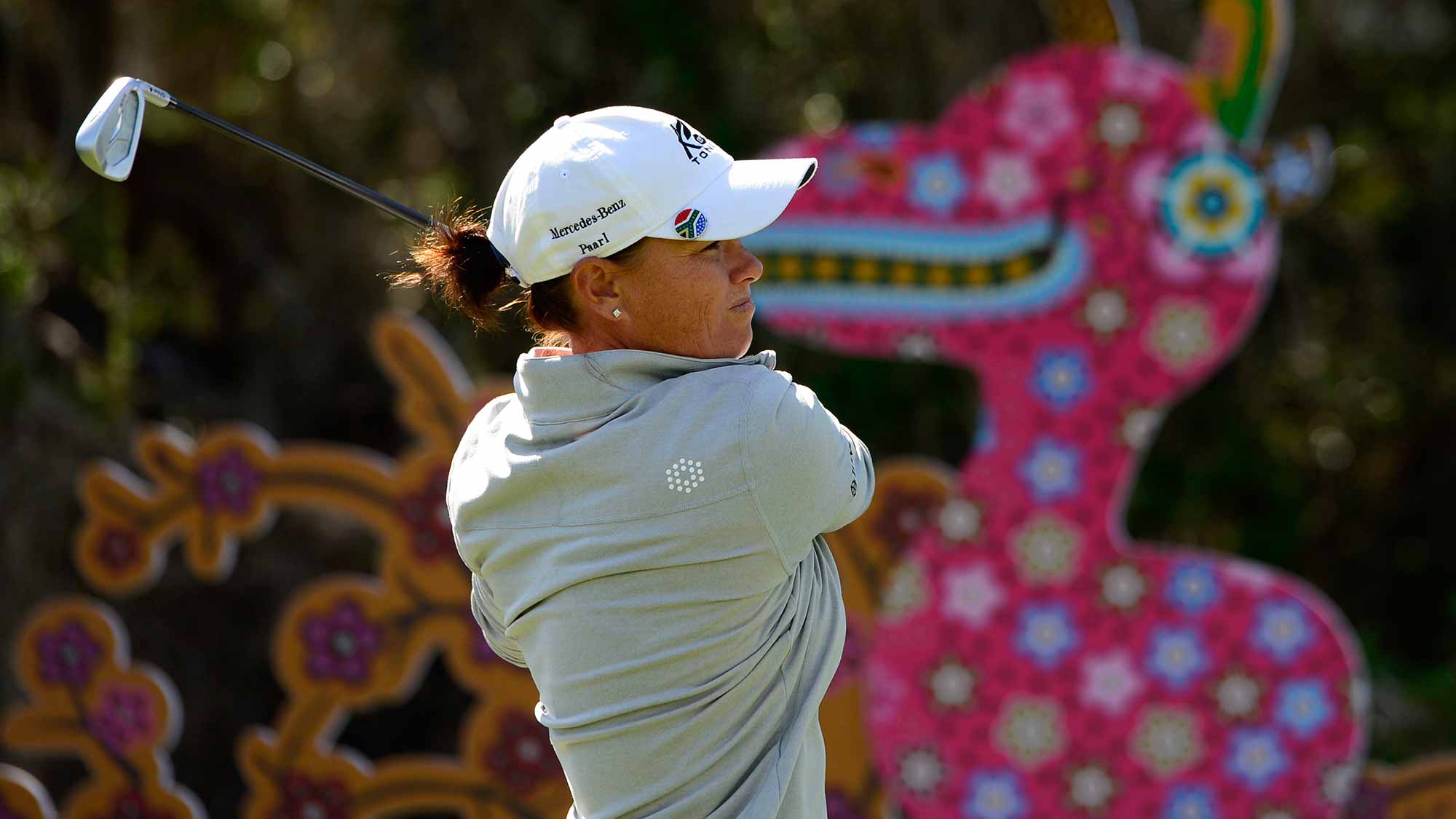 Lee-Ann Pace of South Africa makes a tee shot on the 13th hole during round three of the Swinging Skirts LPGA Classic presented by CTBC at the Lake Merced Golf Club
