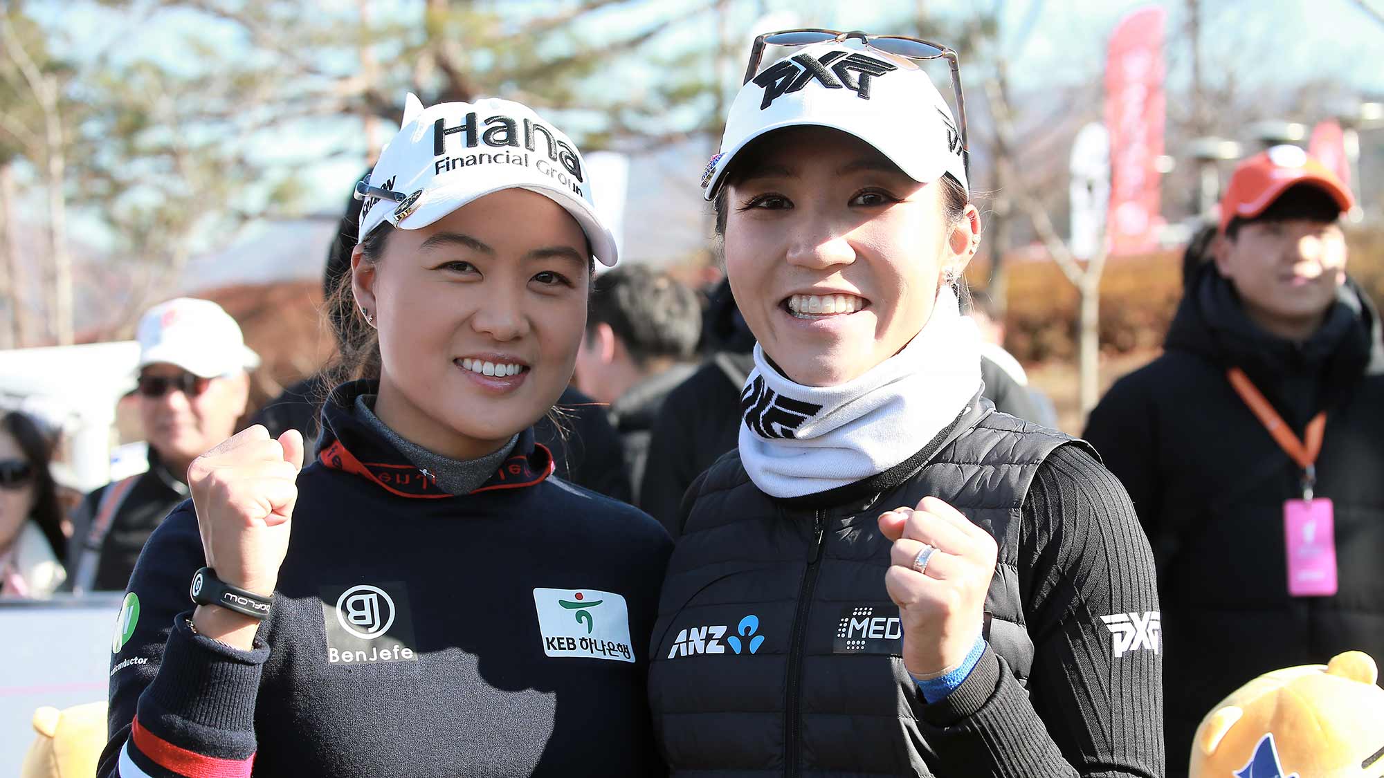 Minjee Lee and Lydia Ko pose for a photo during the Orange Life Champions Trophy Inbee Park Invitational at Blue One The Honors Country Club in Gyeongju, Republic of Korea