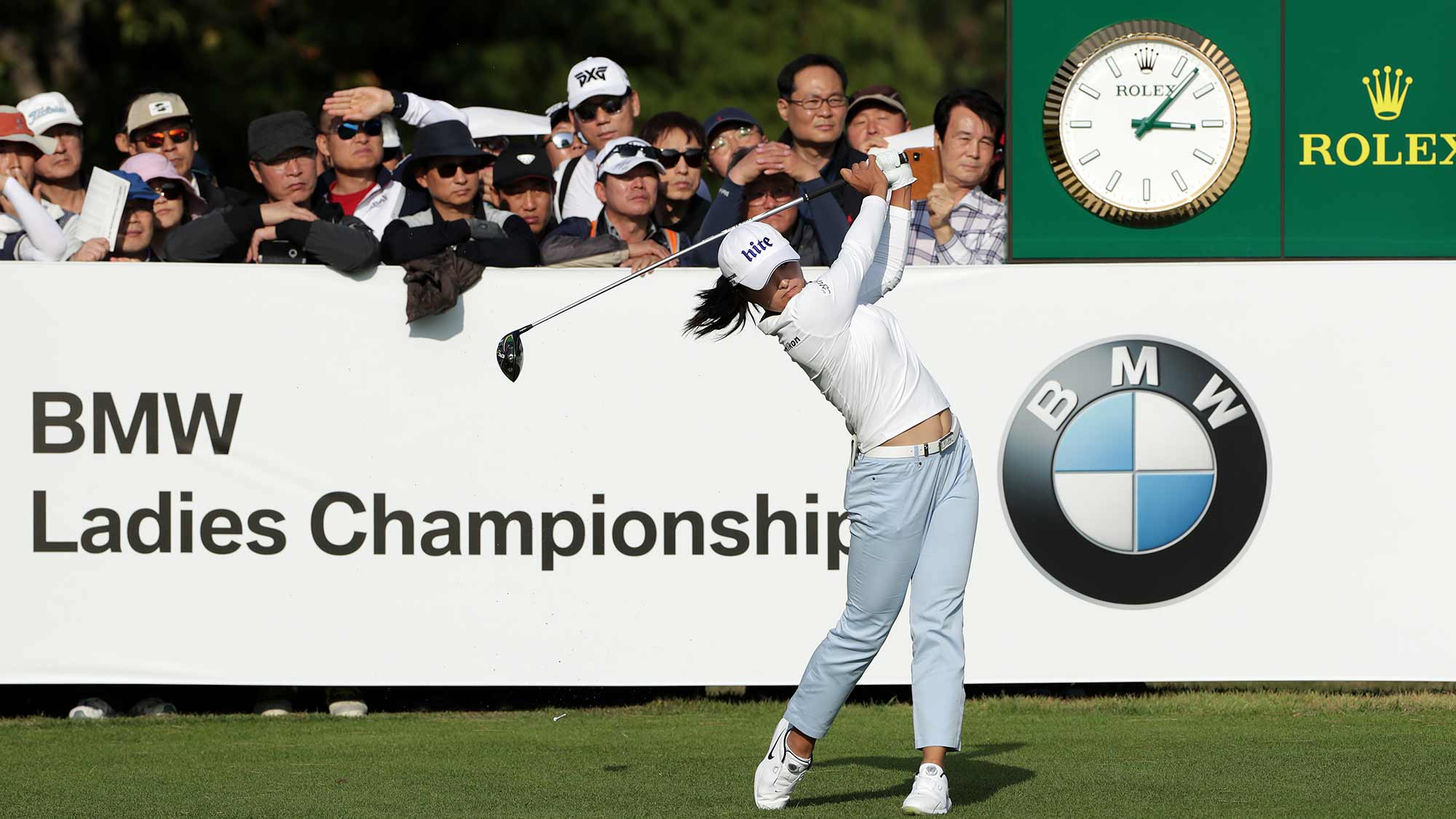 Jin Young Ko of the Republic of Korea drives from a tee on the eighteenth hole during Round 3 of 2019 BMW Ladies Championship at LPGA International Busan on October 26, 2019 in Busan, Republic of Korea