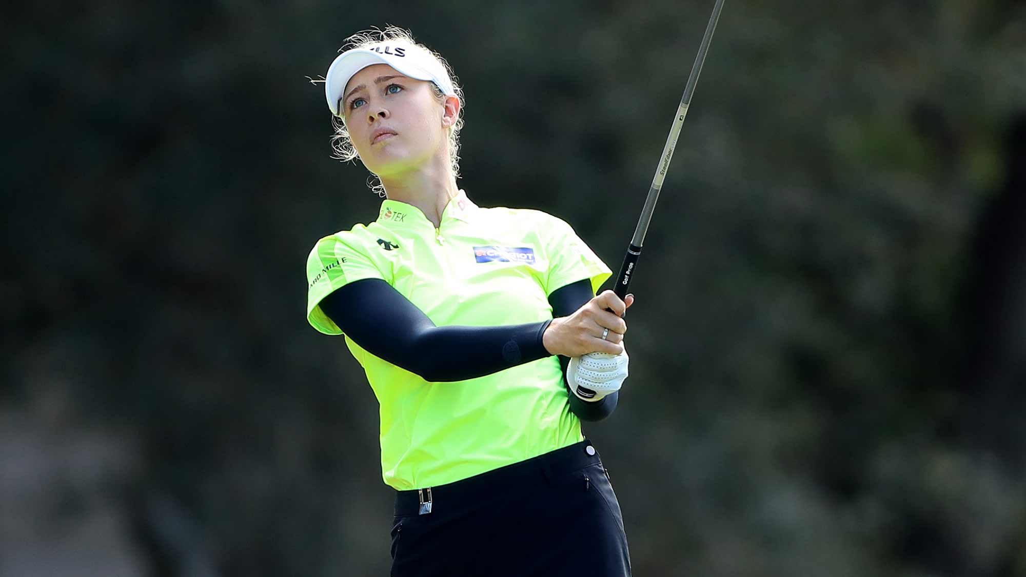 Nelly Korda plays a shot on the second hole during the third round of the CME Group Tour Championship at Tiburon Golf Club on November 23, 2019 in Naples, Florida